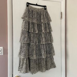 Aura Bold Attitude Ivory Cheetah Print Ruffle Maxi Skirt size M
